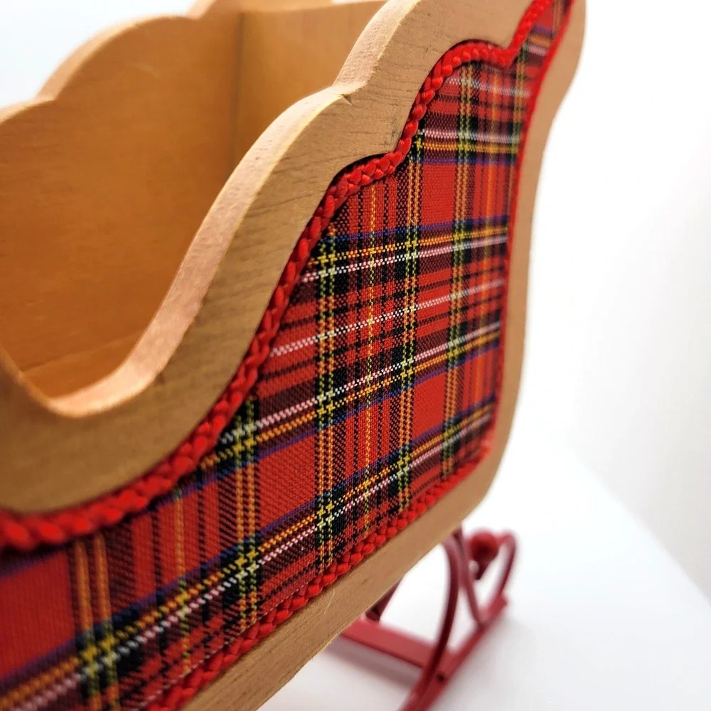 VTG 80s–90s Wood Christmas Sleigh Décor Farmhouse Rustic Textured Trim 8